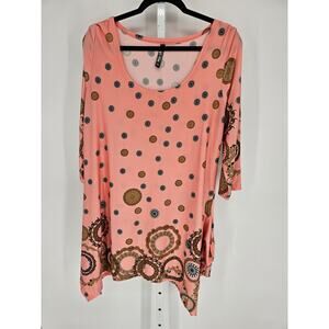 White Mark Womens Sz 1XL 3/4 Sleeve Tunic Shirt Pink Dot Print